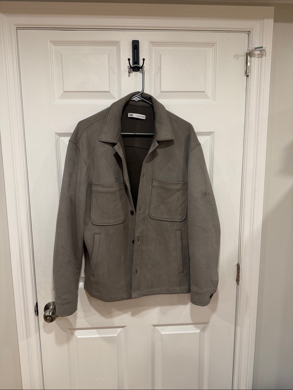 Zara Men's Suede Button-Front Jacket - Taupe